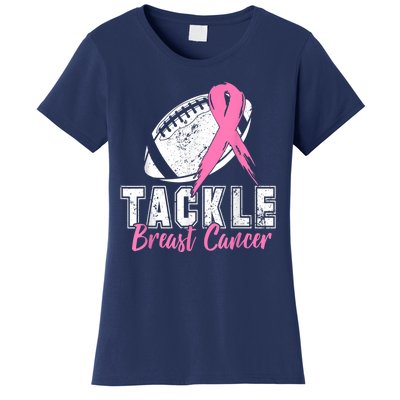 Tackle Football Pink Ribbon Breast Cancer Awareness Women's T-Shirt