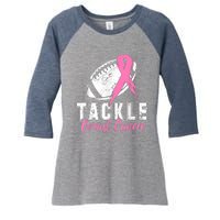 Tackle Football Pink Ribbon Breast Cancer Awareness Women's Tri-Blend 3/4-Sleeve Raglan Shirt