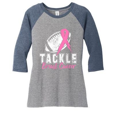 Tackle Football Pink Ribbon Breast Cancer Awareness Women's Tri-Blend 3/4-Sleeve Raglan Shirt