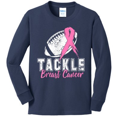 Tackle Football Pink Ribbon Breast Cancer Awareness Kids Long Sleeve Shirt