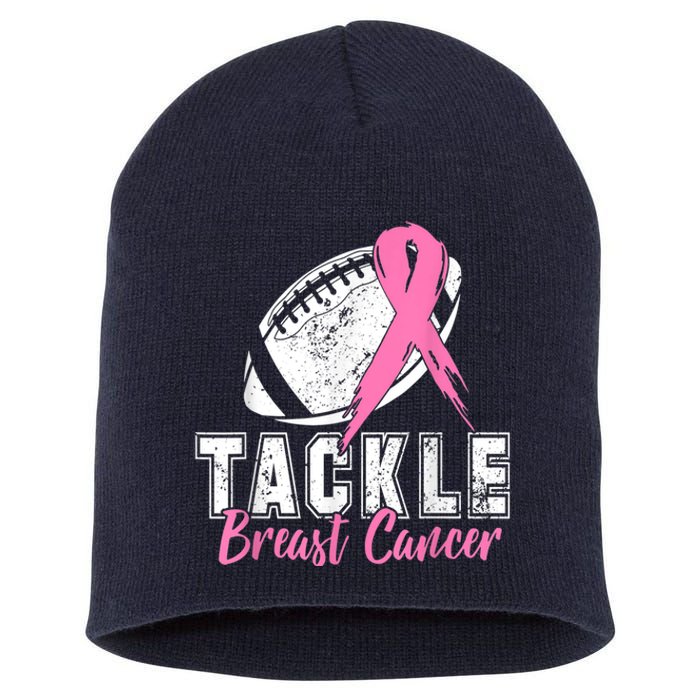 Tackle Football Pink Ribbon Breast Cancer Awareness Short Acrylic Beanie