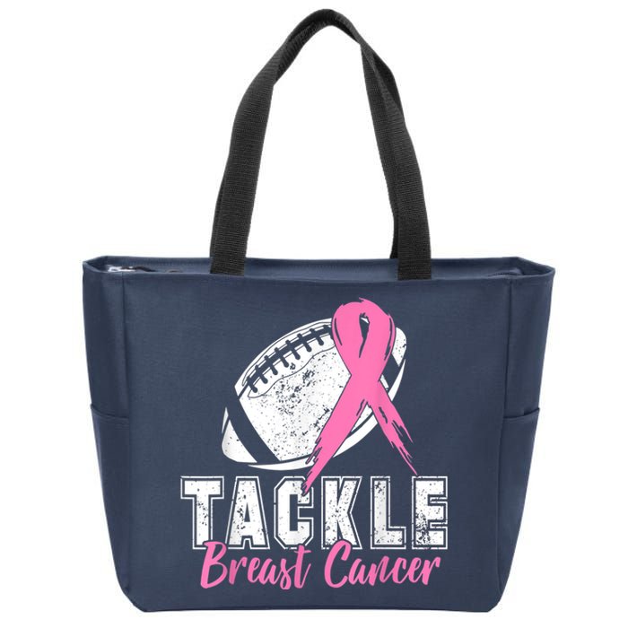 Tackle Football Pink Ribbon Breast Cancer Awareness Zip Tote Bag