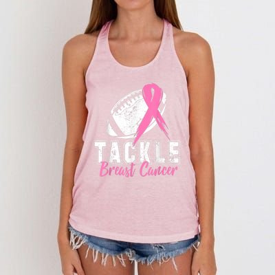 Tackle Football Pink Ribbon Breast Cancer Awareness Women's Knotted Racerback Tank