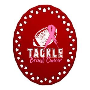 Tackle Football Pink Ribbon Breast Cancer Awareness Ceramic Oval Ornament