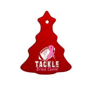 Tackle Football Pink Ribbon Breast Cancer Awareness Ceramic Tree Ornament