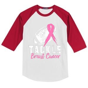 Tackle Football Pink Ribbon Breast Cancer Awareness Kids Colorblock Raglan Jersey