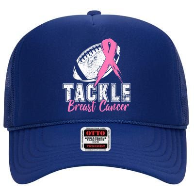 Tackle Football Pink Ribbon Breast Cancer Awareness High Crown Mesh Back Trucker Hat