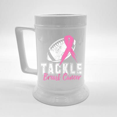 Tackle Football Pink Ribbon Breast Cancer Awareness Beer Stein