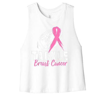 Tackle Football Pink Ribbon Breast Cancer Awareness Women's Racerback Cropped Tank