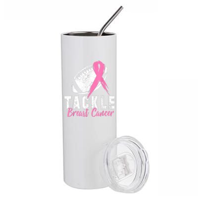 Tackle Football Pink Ribbon Breast Cancer Awareness Stainless Steel Tumbler