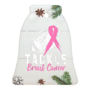 Tackle Football Pink Ribbon Breast Cancer Awareness Ceramic Bell Ornament