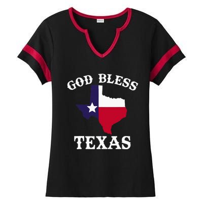 Texas Flag Patriotic Texan Pride God Bless Texas Ladies Halftime Notch Neck Tee