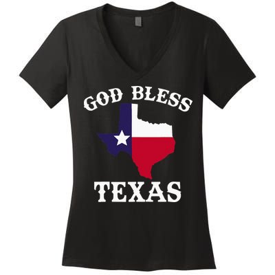 Texas Flag Patriotic Texan Pride God Bless Texas Women's V-Neck T-Shirt