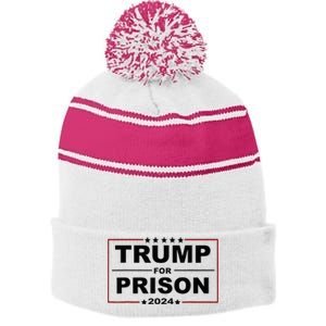 Trump For Prison 2024 Support Trump 4th Of July Stripe Pom Pom Beanie