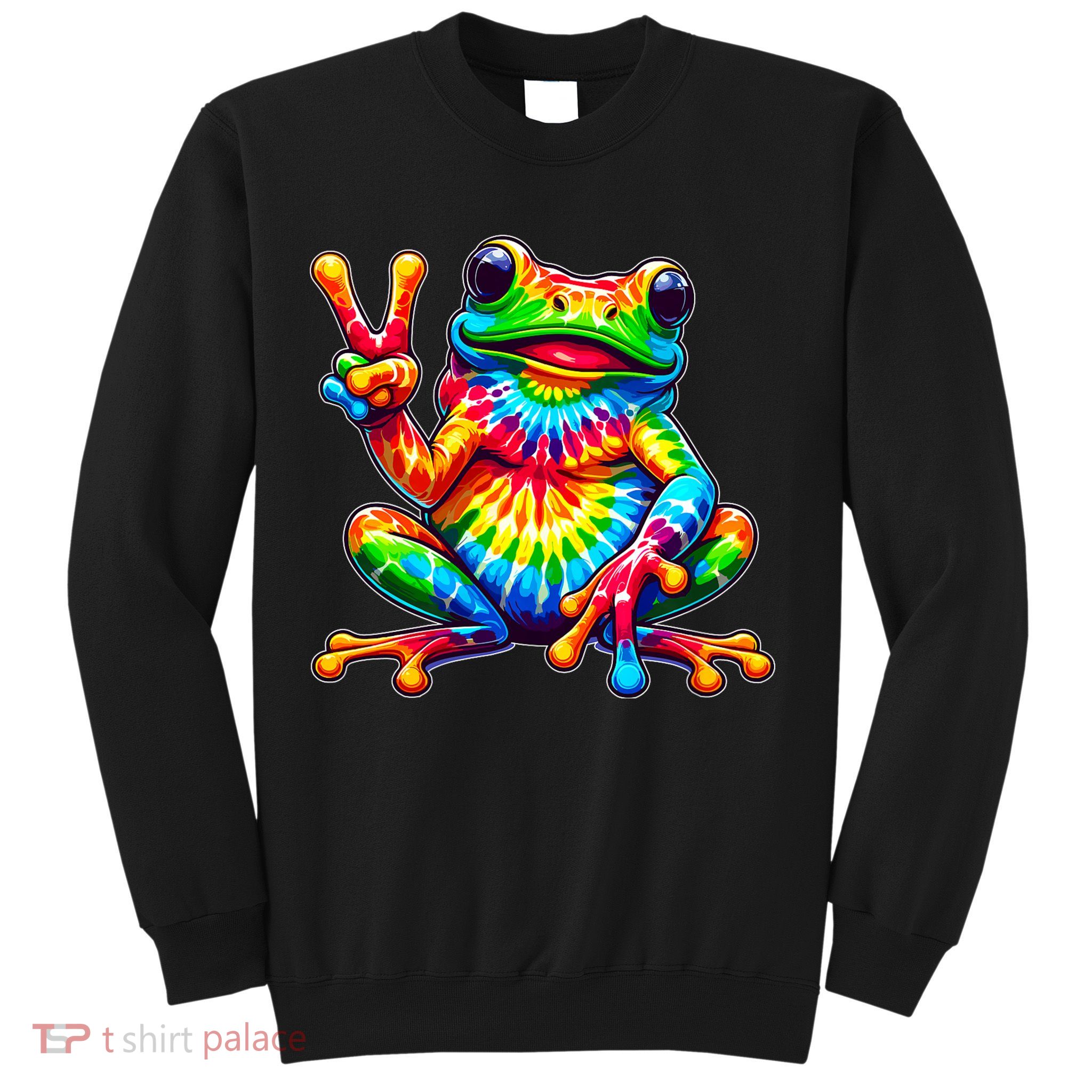 Tiedye Frog Peace Sign Hippie Sweatshirt