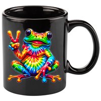 Tiedye Frog Peace Sign Hippie 11oz C Handle Ceramic Mug