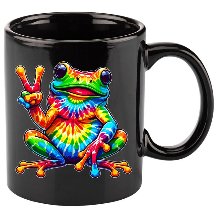 Tiedye Frog Peace Sign Hippie 11oz C Handle Ceramic Mug