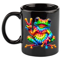 Tiedye Frog Peace Sign Hippie 11oz C Handle Ceramic Mug
