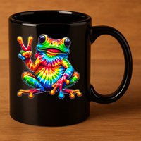 Tiedye Frog Peace Sign Hippie 11oz C Handle Ceramic Mug