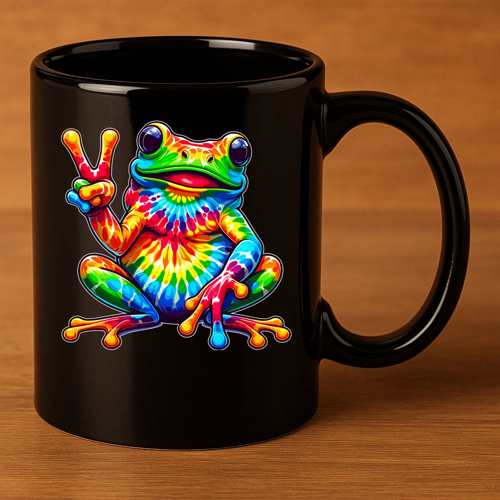Tiedye Frog Peace Sign Hippie 11oz C Handle Ceramic Mug