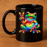Tiedye Frog Peace Sign Hippie 11oz C Handle Ceramic Mug