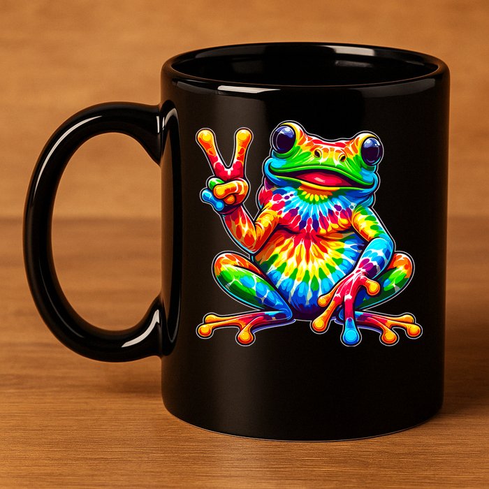Tiedye Frog Peace Sign Hippie 11oz C Handle Ceramic Mug