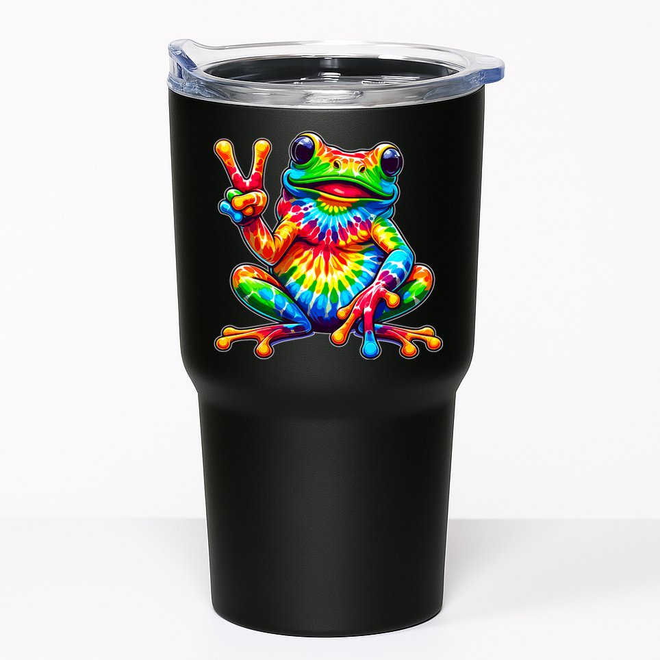 Tiedye Frog Peace Sign Hippie Tumbler