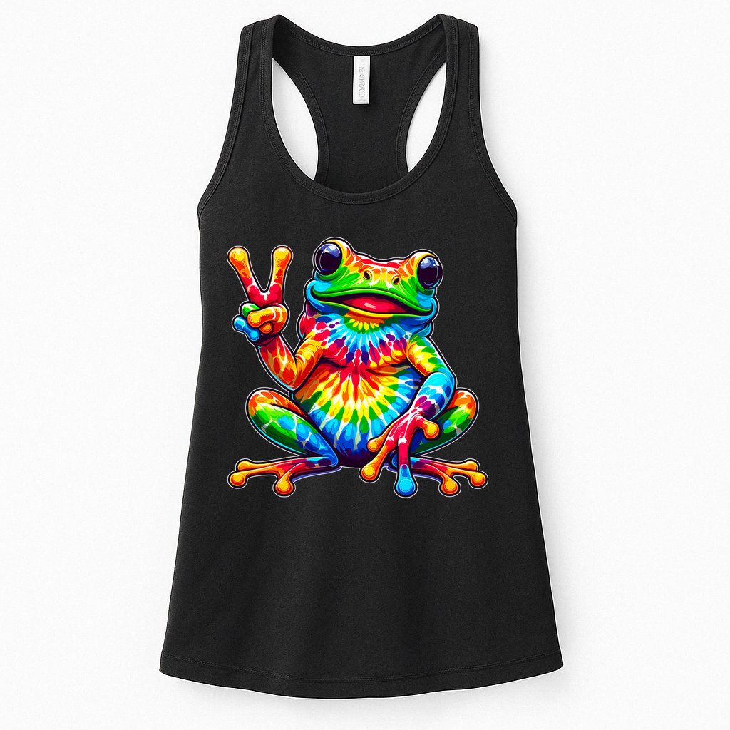 Tiedye Frog Peace Sign Hippie Womens Tank Top