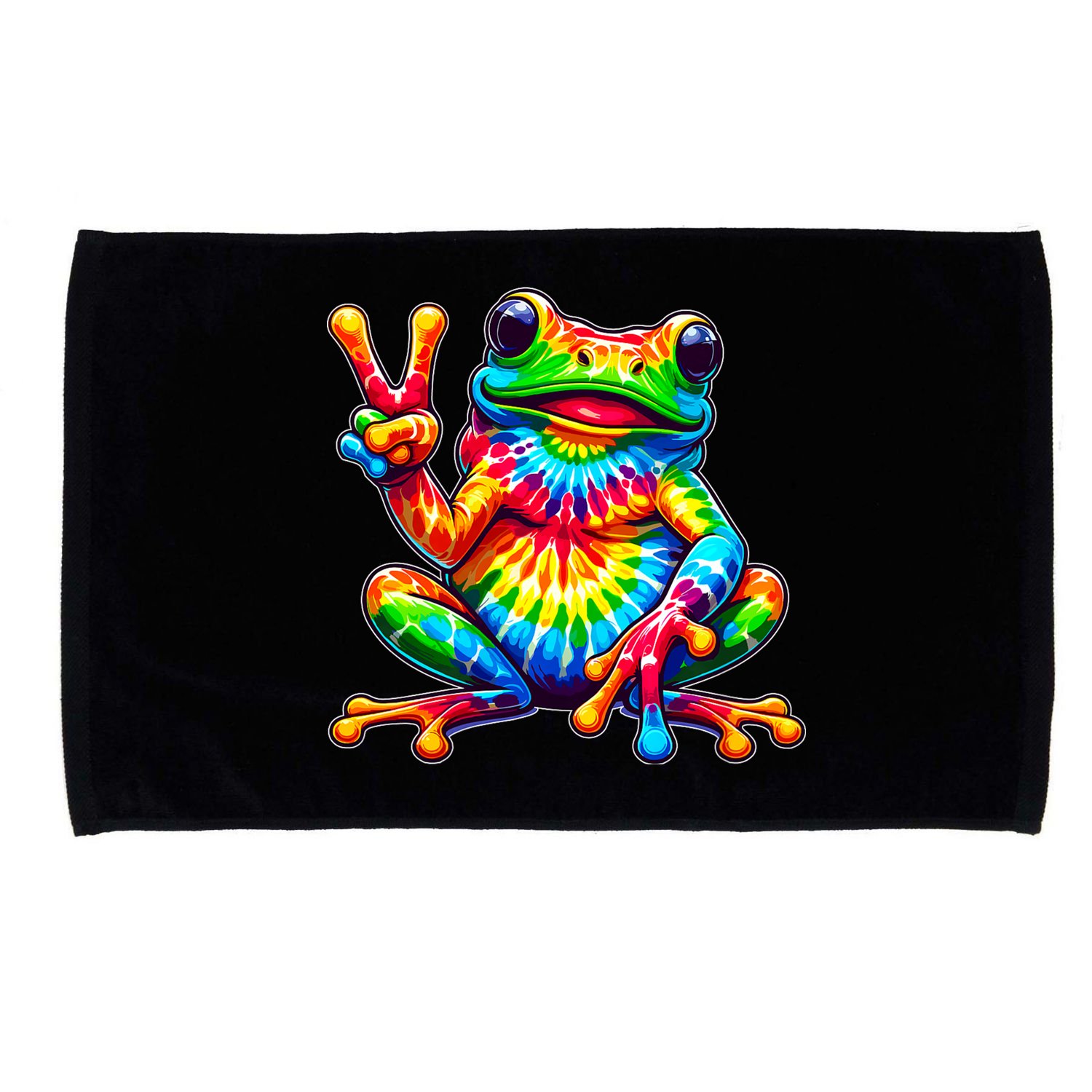 Tiedye Frog Peace Sign Hippie Microfiber Hand Towel