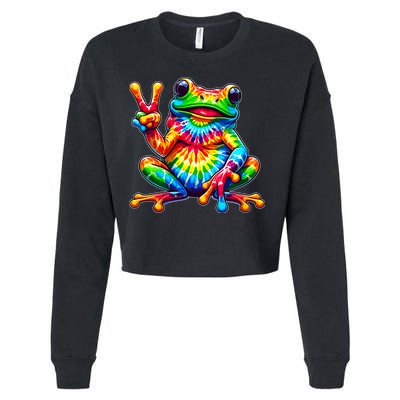 Tiedye Frog Peace Sign Hippie Cropped Pullover Crew