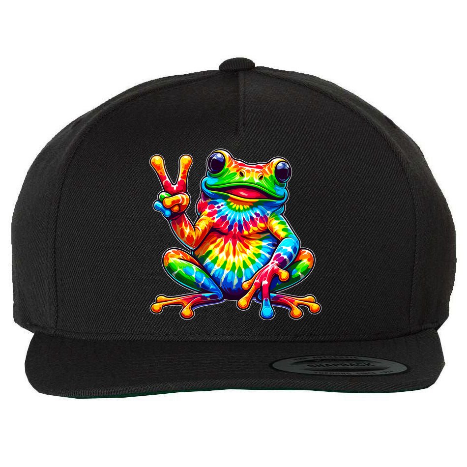 Tiedye Frog Peace Sign Hippie Wool Snapback Cap