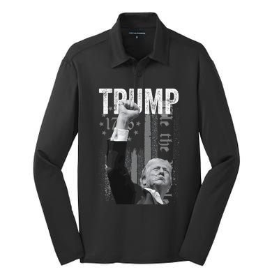 Trump Fist Pump 2024 Pennsylvania Rally Trump Us Flag Pa Rally Shooting Silk Touch Performance Long Sleeve Polo