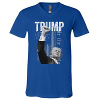 Trump Fist Pump 2024 Pennsylvania Rally Trump Us Flag Pa Rally Shooting V-Neck T-Shirt