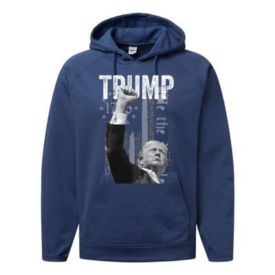 Trump Fist Pump 2024 Pennsylvania Rally Trump Us Flag Pa Rally Shooting Performance Fleece Hoodie