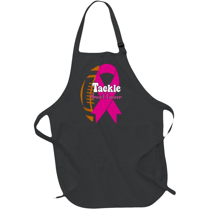 Tackle Football Pink Ribbon Breast Cancer Awareness Full-Length Apron With Pockets