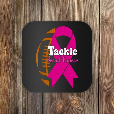 Tackle Football Pink Ribbon Breast Cancer Awareness Coaster