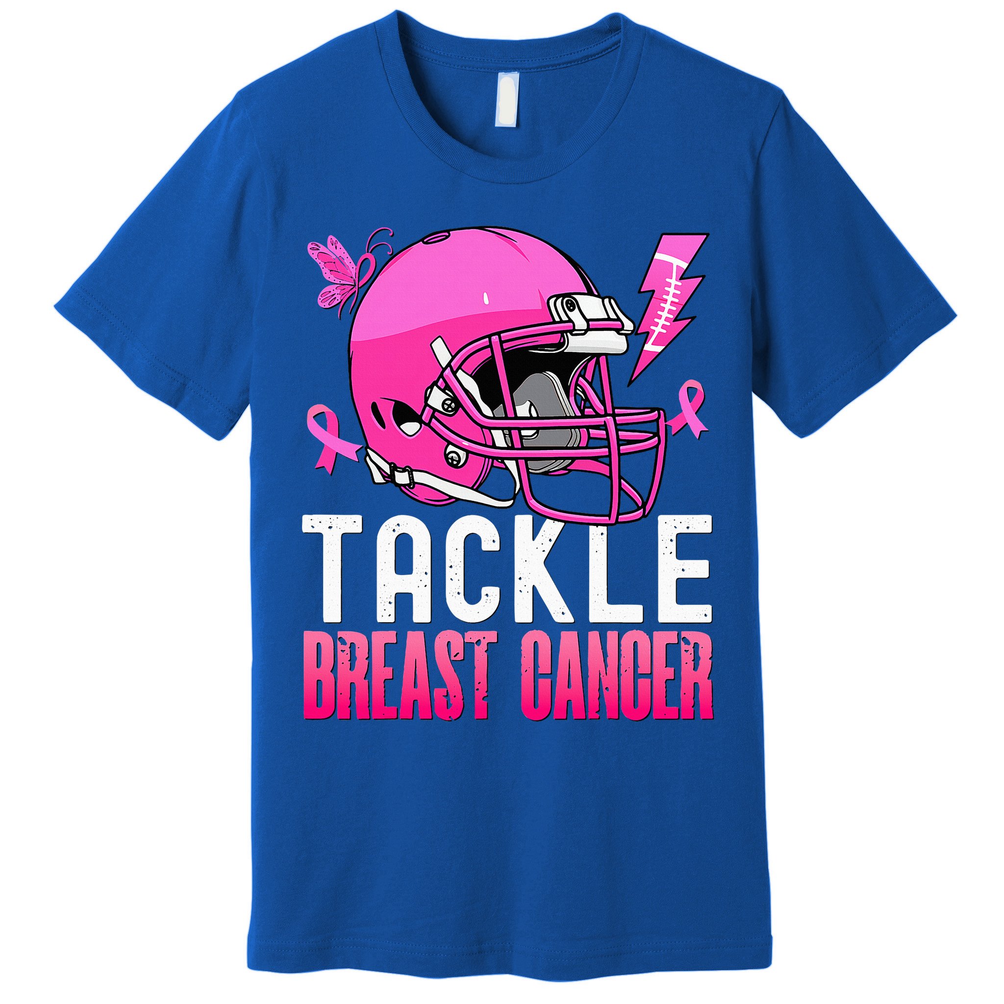 Tackle Football Pink Ribbon Breast Cancer Awareness Premium T-Shirt