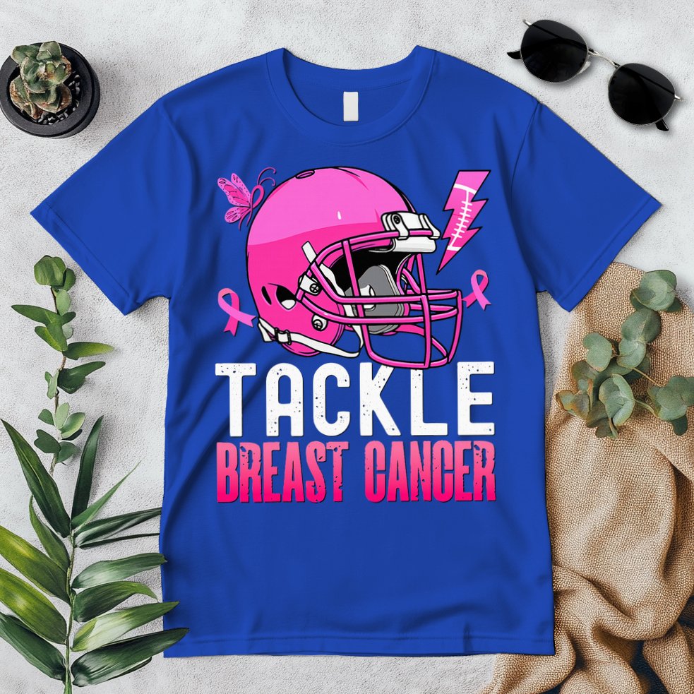 Tackle Football Pink Ribbon Breast Cancer Awareness Premium T-Shirt