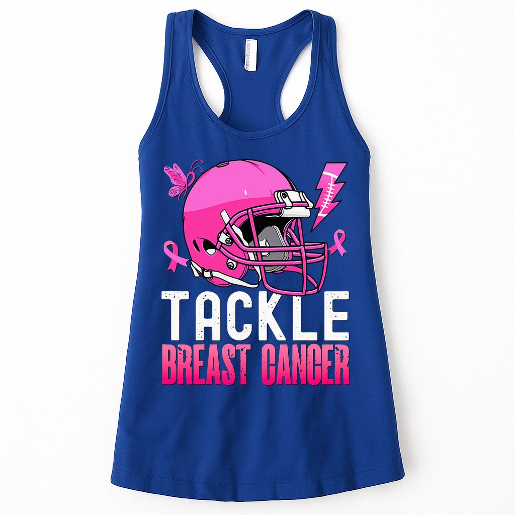Tackle Football Pink Ribbon Breast Cancer Awareness Womens Tank Top