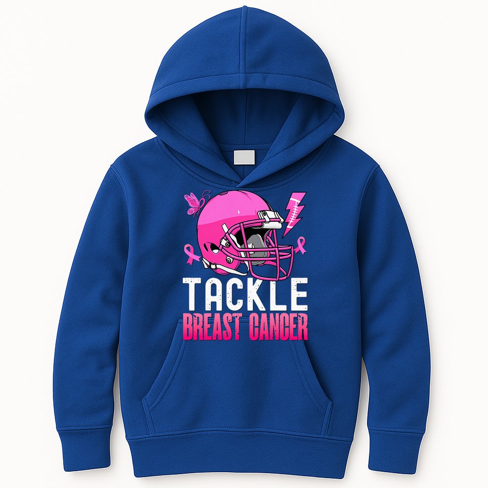 Tackle Football Pink Ribbon Breast Cancer Awareness Kids Hoodie