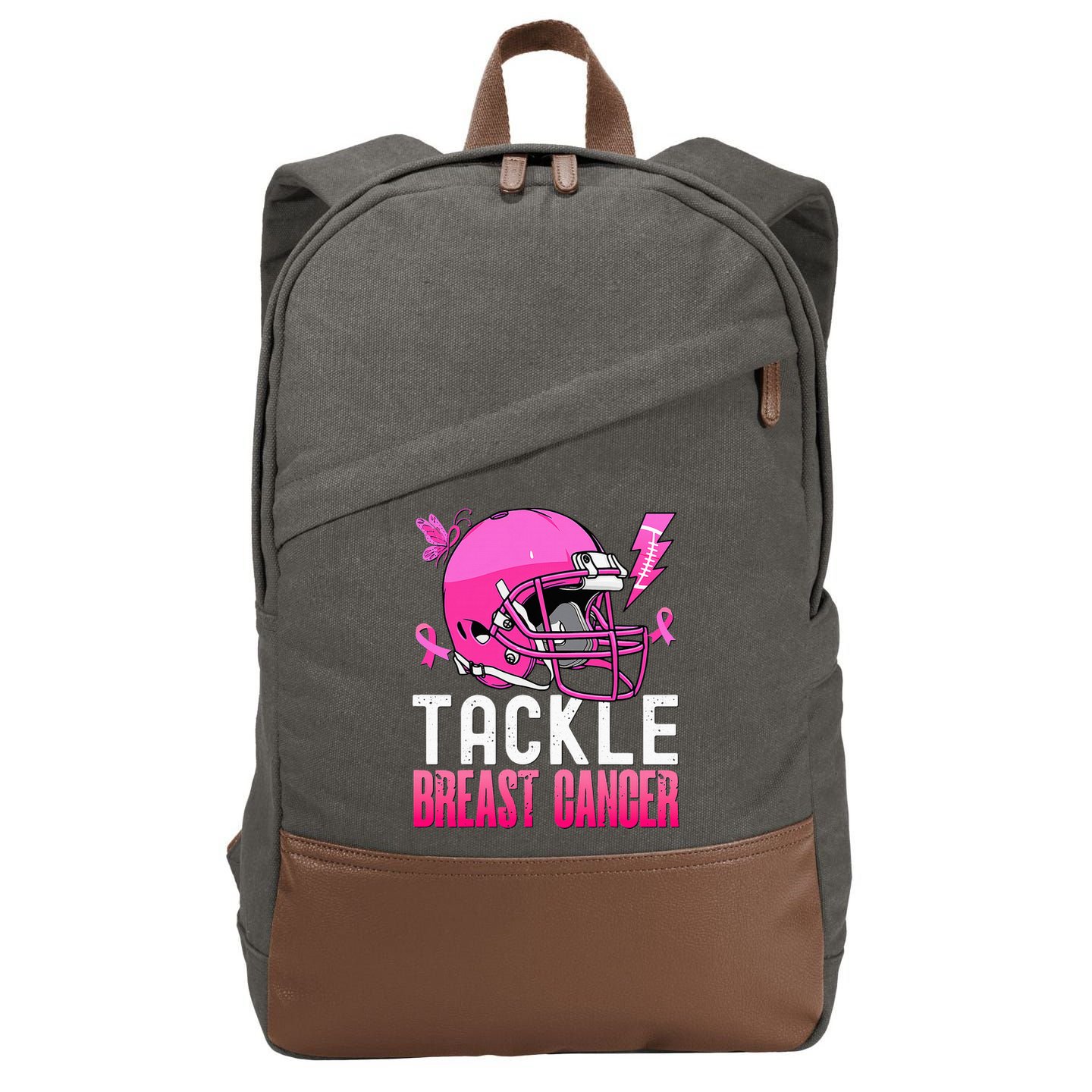 Tackle Football Pink Ribbon Breast Cancer Awareness Cotton Canvas Backpack