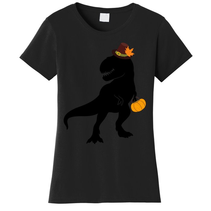 Thanksgiving Funny Pilgrim Dinosaur Boy Grey Raglan Design Funny Thanksgi Women's T-Shirt