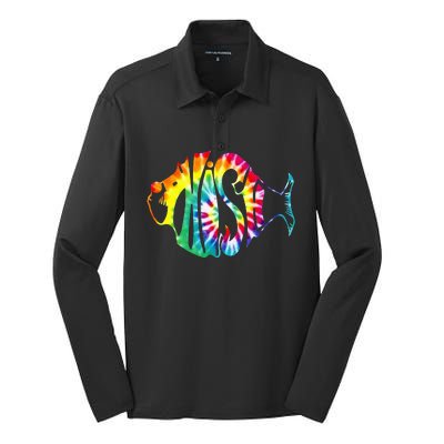 Tie-Dye Fish, Phish-Jam, Fishing Fisherman Silk Touch Performance Long Sleeve Polo