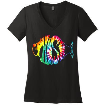 Tie-Dye Fish, Phish-Jam, Fishing Fisherman Women's V-Neck T-Shirt