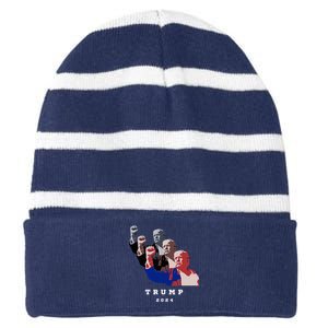 Trump For President 2024 Election Fight Striped Beanie with Solid Band