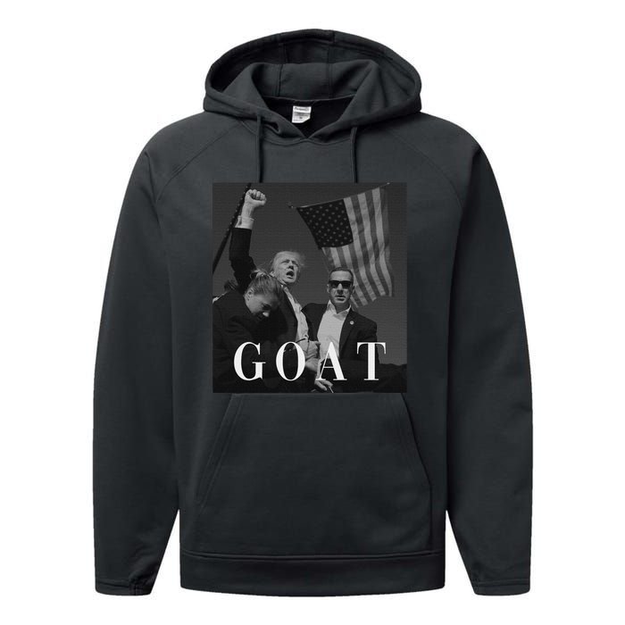 Trump Fist Pump Butler Rally Patriotic Goat Design Performance Fleece Hoodie