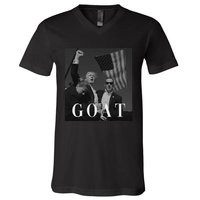 Trump Fist Pump Butler Rally Patriotic Goat Design V-Neck T-Shirt