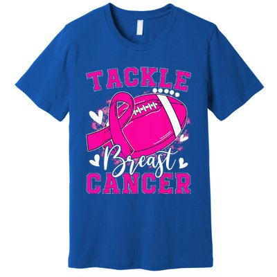 Tackle Football Pink Ribbon Breast Cancer Awareness Premium T-Shirt