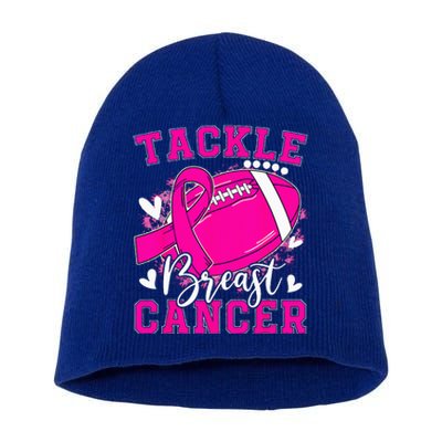 Tackle Football Pink Ribbon Breast Cancer Awareness Short Acrylic Beanie