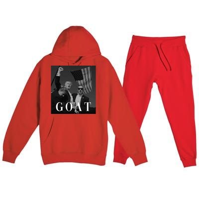 Trump Fist Pump Butler Rally Patriotic Goat Trump Premium Hooded Sweatsuit Set